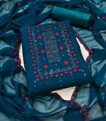 Blue Georgette Embroidered Unstitched Dress Material