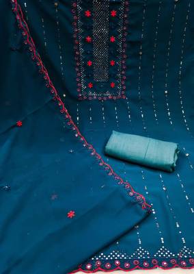 Blue Georgette Embroidered Unstitched Dress Material 2