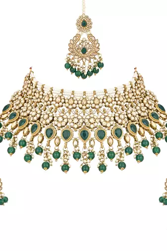 stylish traditional handcrafted heavy look kundan & pearls bridal choker necklace jewellery set 