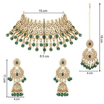 stylish traditional handcrafted heavy look kundan & pearls bridal choker necklace jewellery set  4