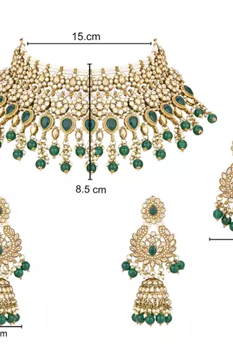 stylish traditional handcrafted heavy look kundan & pearls bridal choker necklace jewellery set 