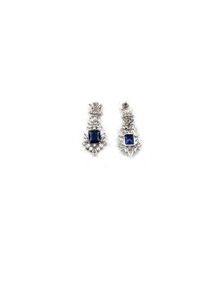 Silver plated blue square ad cz studded leaf pendant set with earrings and maangtika 4