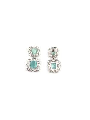 Silver plated turquoise square cz big pendant set with earrings and maangtika 4