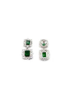 Silver plated green square cz big pendant set with earrings and maangtika 4