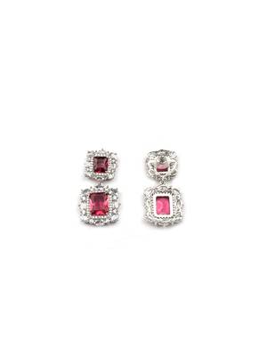 Silver plated red square cz big pendant set with earrings and maangtika 4