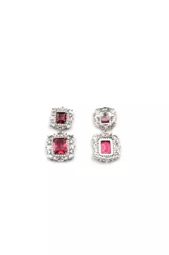 Silver plated red square cz big pendant set with earrings and maangtika