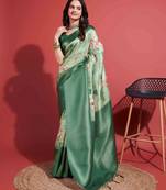 Rama silk blend Blend Saree With Unstitched Blouse Piece