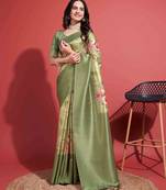 Green silk blend Blend Saree With Unstitched Blouse Piece