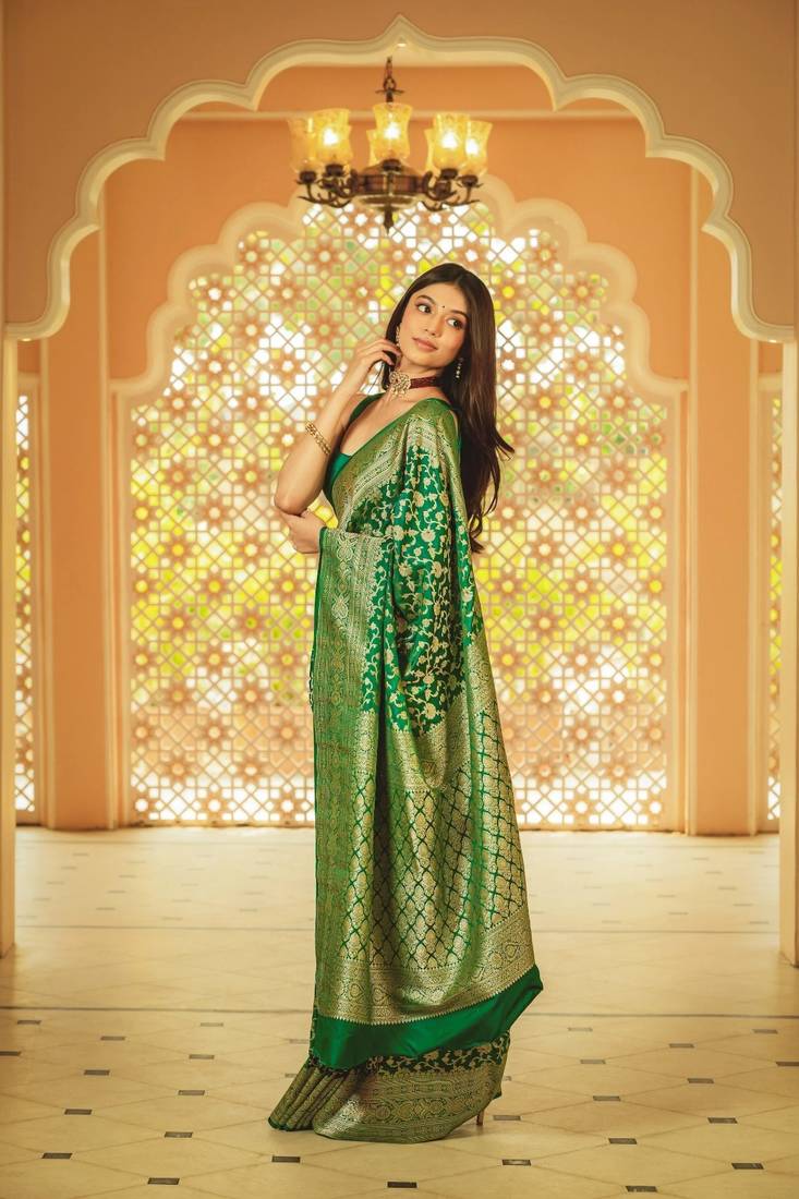  Green Silk Blend Sarees With Blouse