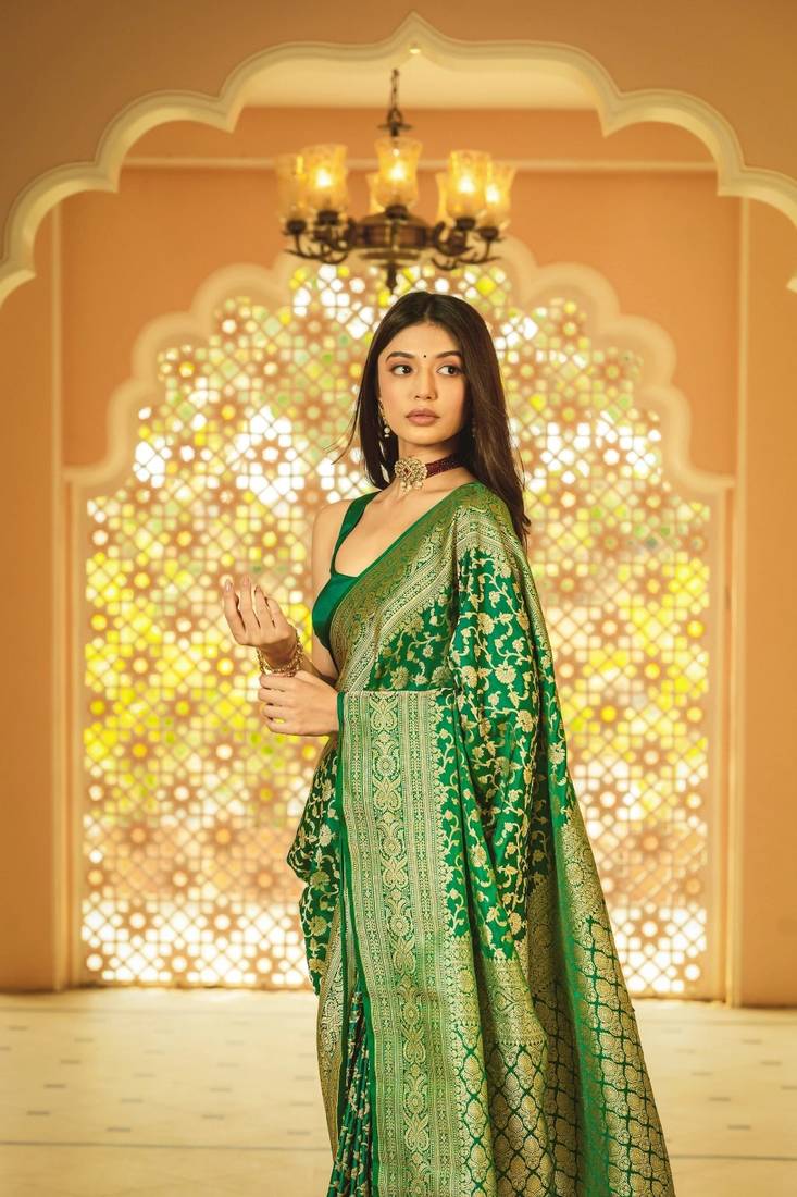  Green Silk Blend Sarees With Blouse