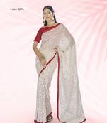 Bollywood sequin Embroidered Georgette White Saree With Unstitched Blouse Fabric