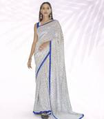 Bollywood Sequence Embroidered Georgette White Saree With Unstitched Blouse Fabric