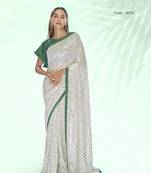 Bollywood sequin Embroidered Georgette White Saree With Unstitched Blouse Fabric
