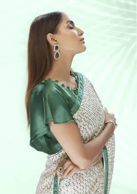 Bollywood sequin Embroidered Georgette White Saree With Unstitched Blouse Fabric 2