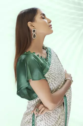 Bollywood sequin Embroidered Georgette White Saree With Unstitched Blouse Fabric