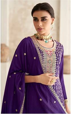 PURPLE CHINON EMBROIDERED SALWAR KAMEEZ 1