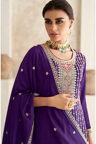 PURPLE CHINON EMBROIDERED SALWAR KAMEEZ