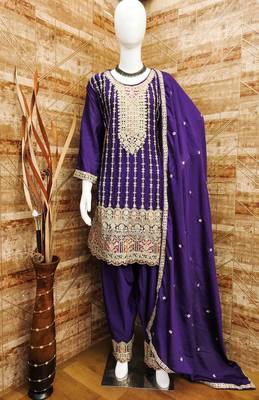 PURPLE CHINON EMBROIDERED SALWAR KAMEEZ 2