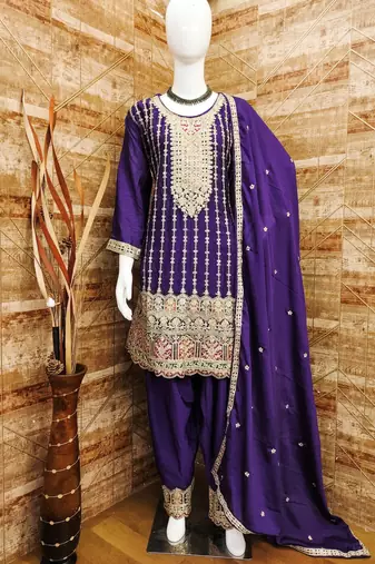 PURPLE CHINON EMBROIDERED SALWAR KAMEEZ
