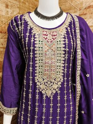 PURPLE CHINON EMBROIDERED SALWAR KAMEEZ 3