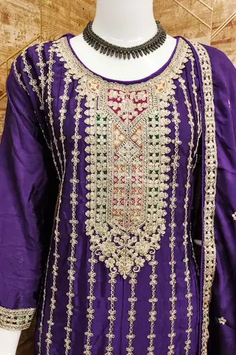 PURPLE CHINON EMBROIDERED SALWAR KAMEEZ
