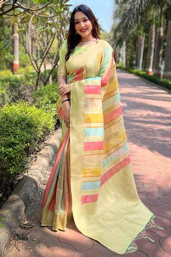 Mint Green Organza Multicolor Latest Zari Woven Saree