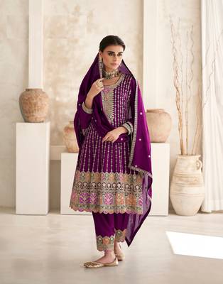 WINE COLOR CHINON EMBROIDERED SALWAR KAMEEZ 1