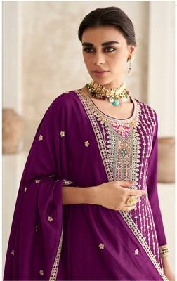 WINE COLOR CHINON EMBROIDERED SALWAR KAMEEZ 2