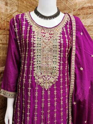 WINE COLOR CHINON EMBROIDERED SALWAR KAMEEZ 4