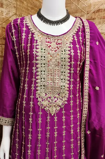 WINE COLOR CHINON EMBROIDERED SALWAR KAMEEZ