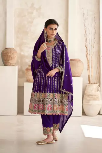 PURPLE CHINON EMBROIDERED SALWAR KAMEEZ