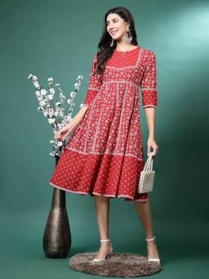 Women maroon color printed a-line kurta 1