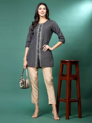 Women grey color embroidery kurta 1