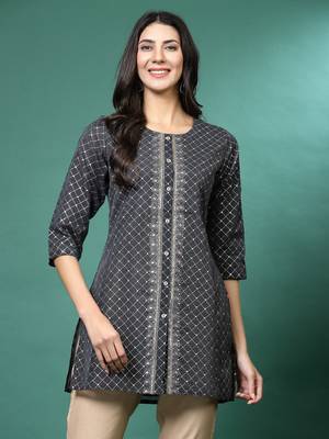 Women grey color embroidery kurta 2