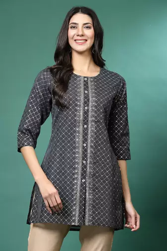 Women grey color embroidery kurta