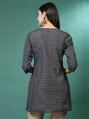 Women grey color embroidery kurta 3