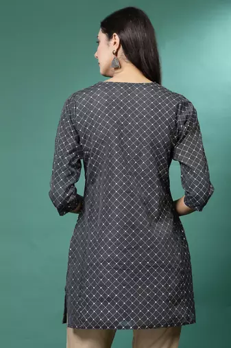Women grey color embroidery kurta