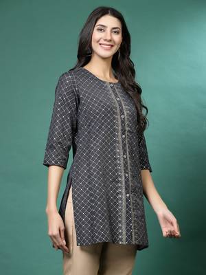 Women grey color embroidery kurta 4