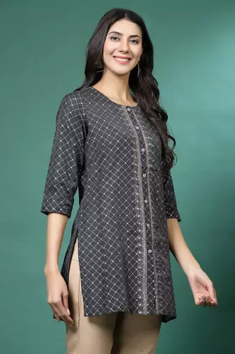 Women grey color embroidery kurta