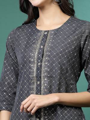 Women grey color embroidery kurta 5