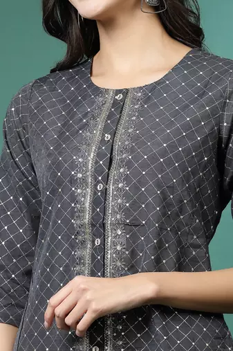 Women grey color embroidery kurta