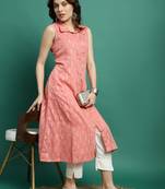 Women peach color printed a-line kurta