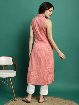 Women peach color printed a-line kurta 3