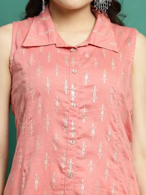 Women peach color printed a-line kurta 4