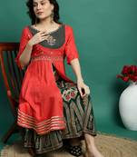 Women peach color embroidery printed anarkali kurta