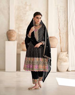 BLACK COLOR CHINON EMBROIDERED SALWAR KAMEEZ 1