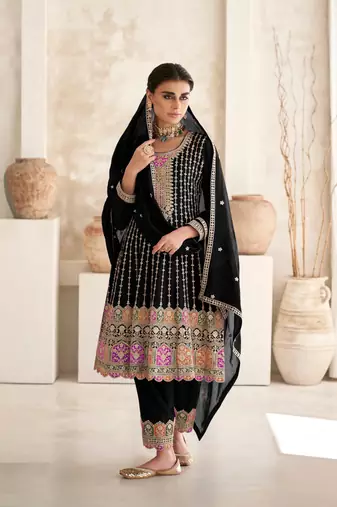 BLACK COLOR CHINON EMBROIDERED SALWAR KAMEEZ
