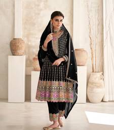BLACK COLOR CHINON EMBROIDERED SALWAR KAMEEZ
