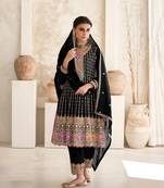 BLACK COLOR CHINON EMBROIDERED SALWAR KAMEEZ