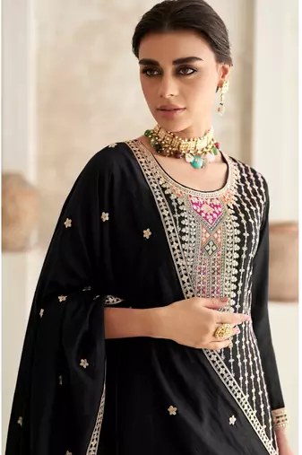 BLACK COLOR CHINON EMBROIDERED SALWAR KAMEEZ